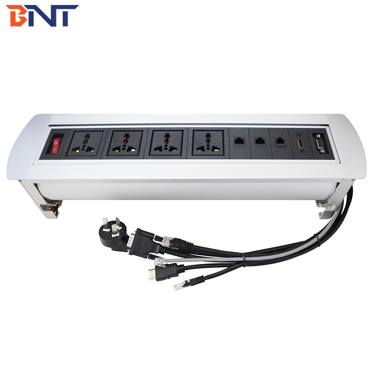 Motorized Rotate Conference Tabletop 4 Power Socket & 3 network & HDMI &  VGA electric flip up socket