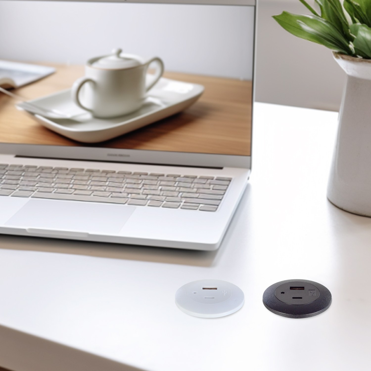 Plastic Recessed Mounted Table Power Socket with USB A+C Charging Ports