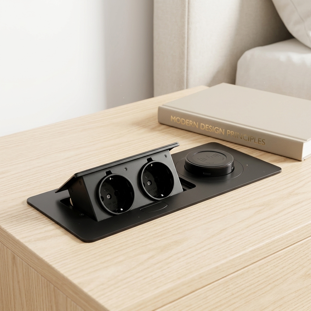 Tabletop Electrical Power Socket Hidden Design Wireless Charging 2 Outlets 1 USB-A 1 USB-C Ports 16A Office Furniture
