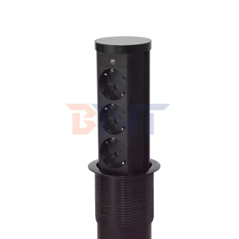 EU Plug Type 3-Outlet Pneumatic Power Socket IP44 Standard Aluminum Alloy Lifting Outlet for Hidden Kitchen Use detail image 12
