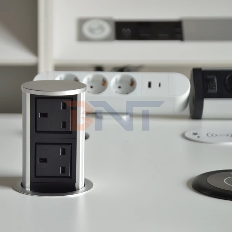 UK Plug Type Pneumatic Lifting Outlet Pneumatic Pop up Power Socket for Hidden Kitchen detail image 1
