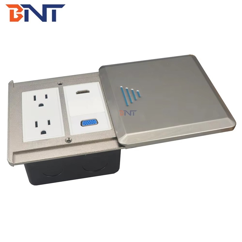 FS26 floor socket plate with two US outlets, HDMI and VGA ports