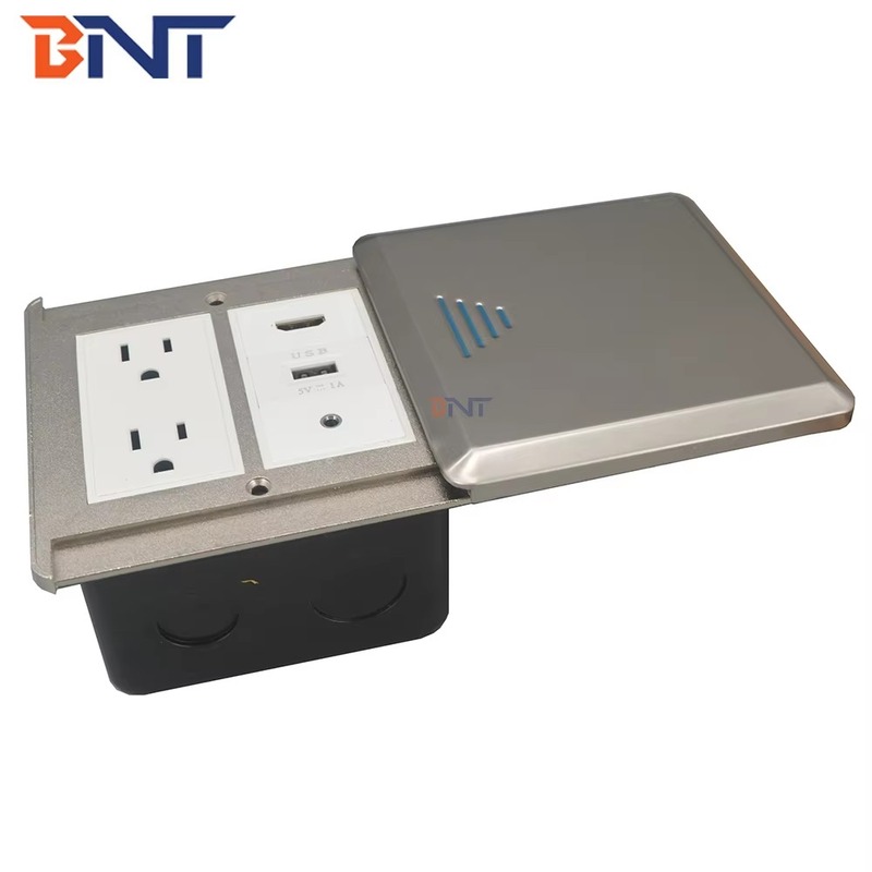 FS25 front view - Pop Up Floor Socket with Slide Cover, 2 US Outlets HDMI and